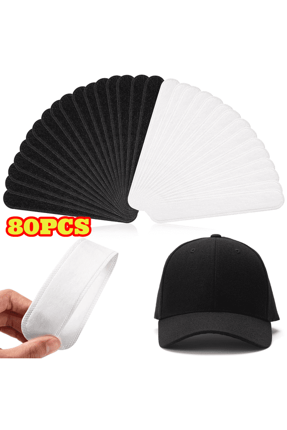 80pcs Hat Sweat Liner for Cap, Absorbent Shields Pad Strips, No Sweat Hat Liner for Women Men