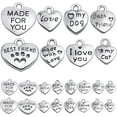 thumbnail image 1 of 80pcs Mini Heart Shape Word Charms Alloy Engraved with Various Message Word Dangle Pendants with a Box for DIY Bracelet Necklace Jewelry Making Gift, Antique Silver, 1 of 7
