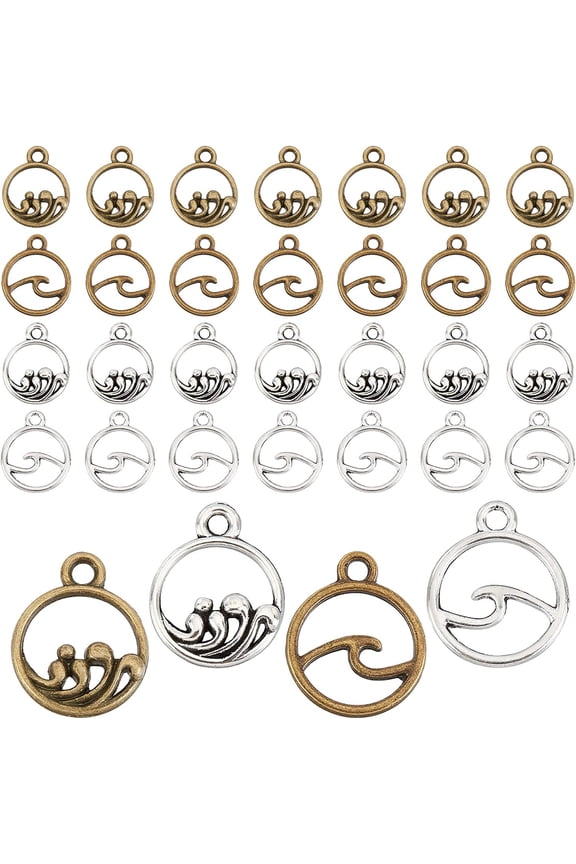 80pcs Ocean Waves Charms 4 Styles Surfer Wave in Circle Charms Beach Surfer Charms