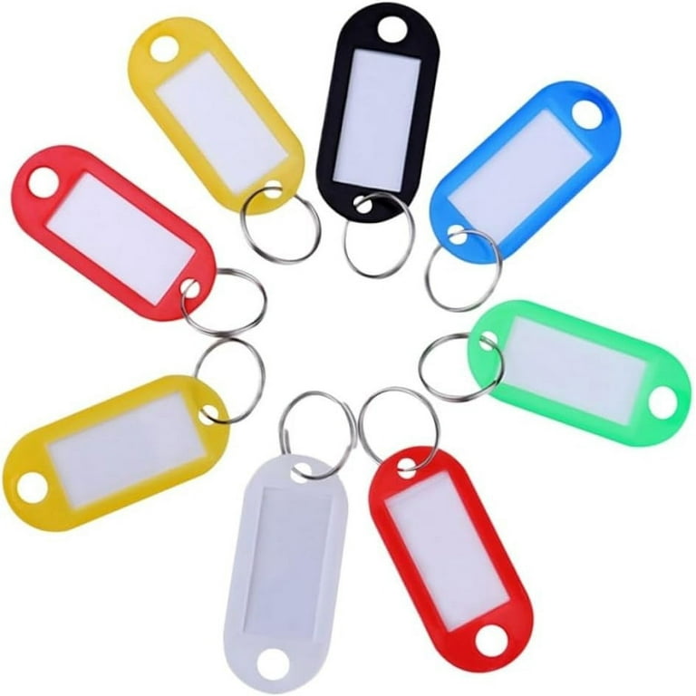 TOSEERY 80pcs Plastic Tags Travel Tags Ring Keychain Rings Blank Labels Key ID Label Tags Travel ID Tag ID Tags Labels Key Tags with Ring Key ID Tags