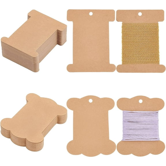 80pcs Ribbon Storage Organizer 3x4 Inch Ribbon Holder Flat Spool Bobbin Yarn Bobbin Kraft Floss Bobbins Card Thread Holder Sewing Storage