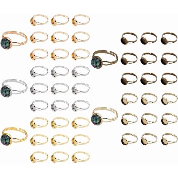 80pcs Ring Base Blank Rings 5 Colors Metal Finger Blanks Ring 17mm Adjustable Ring Base Blank with 8mm Flat Base Cabochon for DIY Cabochon Rings Jewelry Findings Multi-color
