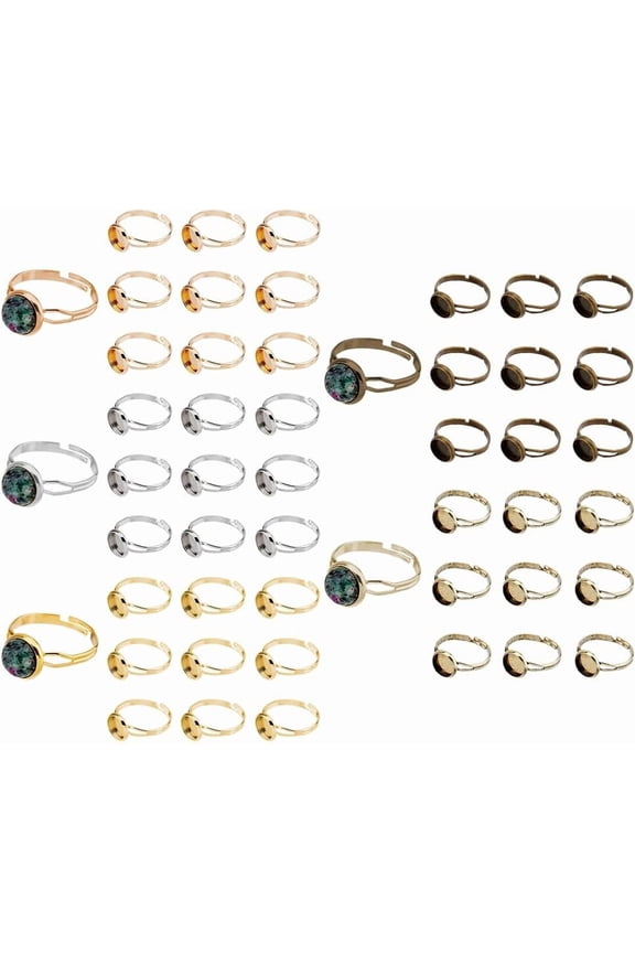 80pcs Ring Base Blank Rings 5 Colors Metal Finger Blanks Ring 17mm Adjustable Ring Base Blank with 8mm Flat Base Cabochon for DIY Cabochon Rings Jewelry Findings Colorful DIY