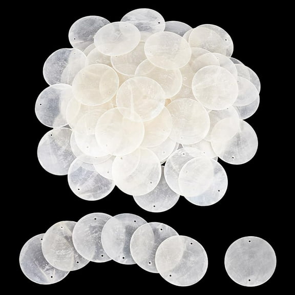 80pcs Round Capiz Shells 49.5mm/2" Nature Capiz Shell Charms Seashell Connector Charms DIY Hanging Pendants for Handicrafts Home Decor Wind Chimes Making Hole: 1.6mm