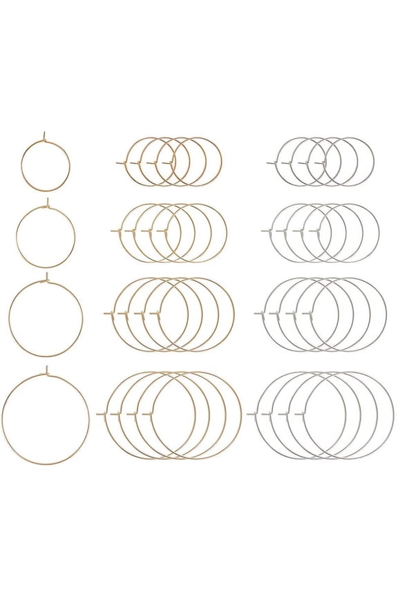80pcs Round Hoop Earrings 4 Sizes Wine Glass Charm Rings Stainless Steel Wire Hoops Golden Silver Beading Hoop for DIY Craft Earring Jewelry Making Party FavorsMixed Color