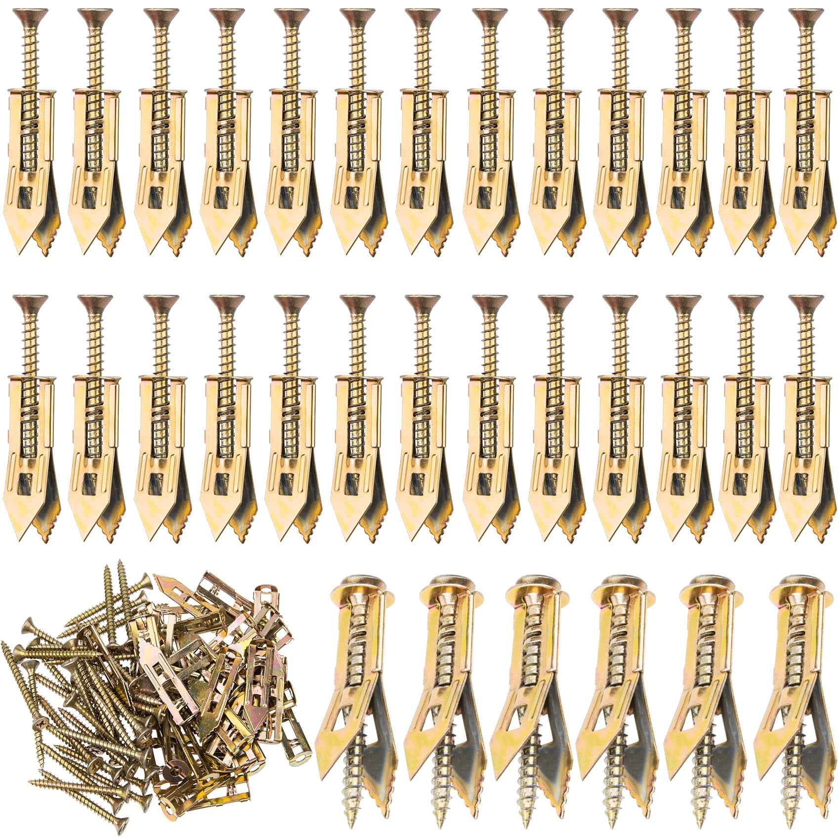 80pcs Self-Drilling Drywall Anchors, Heavy Duty Screws and Anchors Kits, Metal Drywall Anchors for Picture Frames Curtains TV Shelves- Gold (No Drill and Holes in Wall, 40 Sets)
