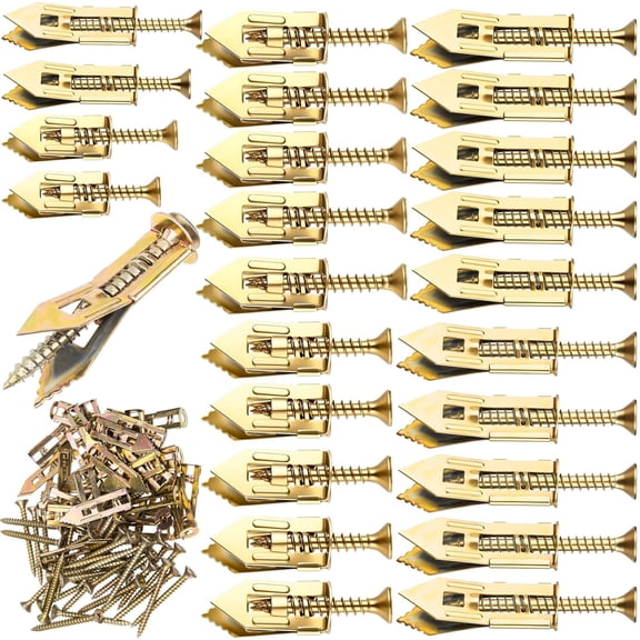 80pcs Self-Drilling Drywall Anchors with Screws Kit, Heavy Duty No-Drill Wall Anchors, Metal Expansion Screws for Wall Lights Picture Frames Curtains Shelves Blackboards- Gold(40 Sets)