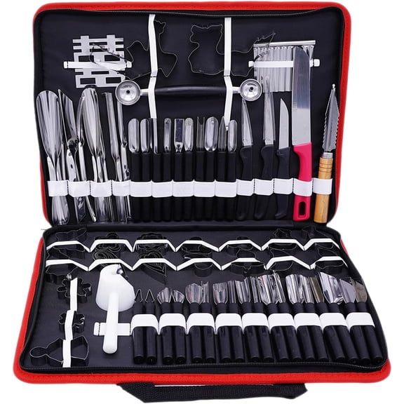 80pcs/Set Multifunctional Portable Vegetable Fruit Food Engraving Peeling Kitchen Carving Sculpting Modeling Tools Kit Pack, Black