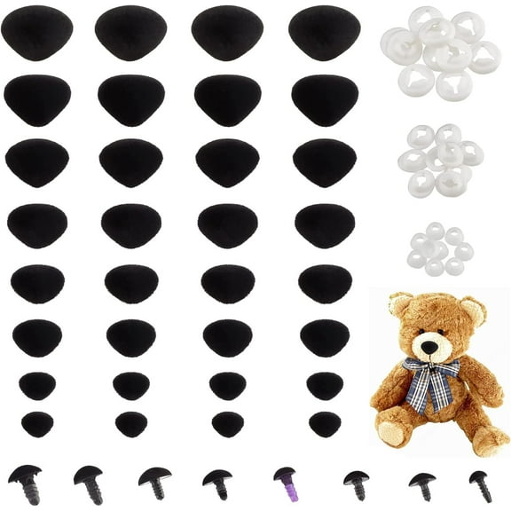 80pcs Velvet Triangle Craft Safety Noses 9 Sizes (7/9/12/14/15/16/18/21mm) Black Velvety Ideal
