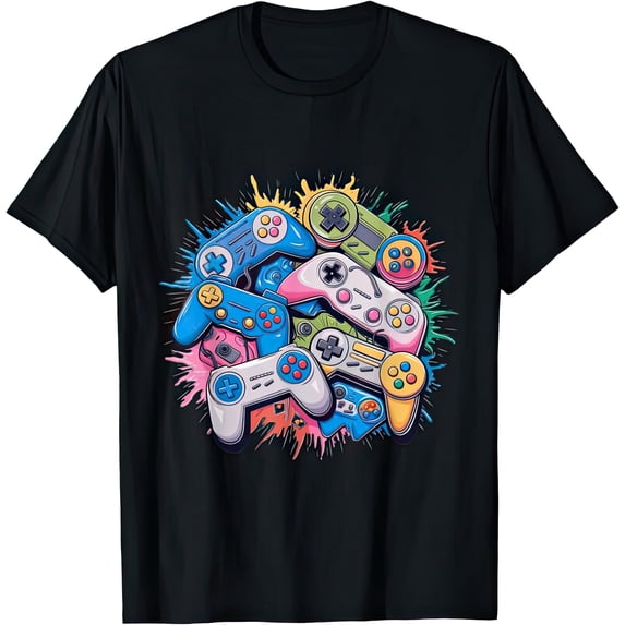 80s 90s Gaming Controller Splat Vintage Gamer Mens Womens Kids T Shirt ...