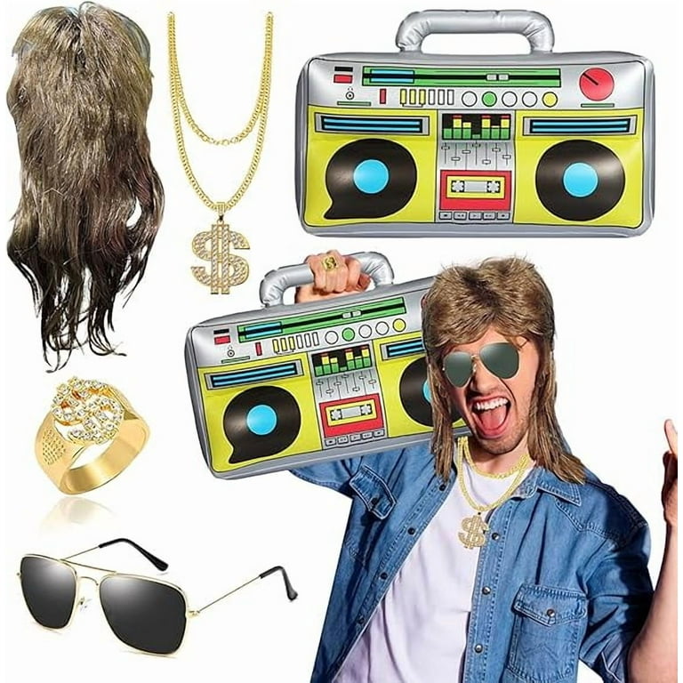 80s 90s Hip Hop Costume Kit Rapper Costume with Brown Mullet Wig