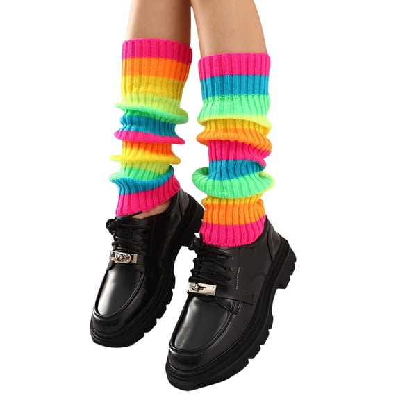 80s 90s Leg Warmers for Women Neon Ribbed Leg Socks Stylish Accessories Colorful Fluorescent Wool Knitted Sock Sleeves