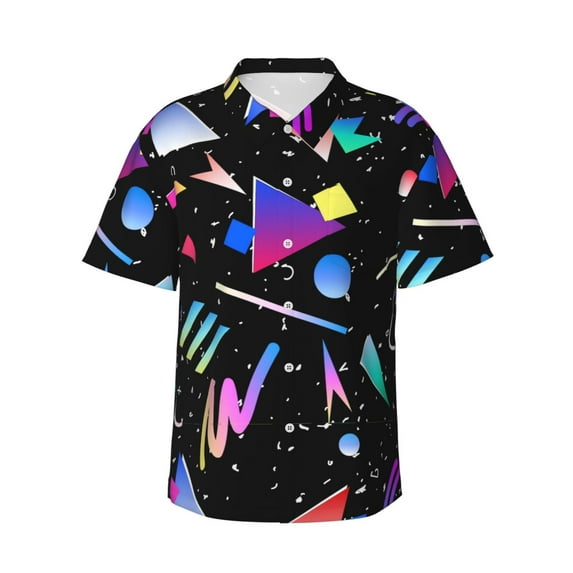 80s 90s Men'S 3d Print Casual Button Down Shirts, Novelty Hawaiian Short Sleeves 2xl