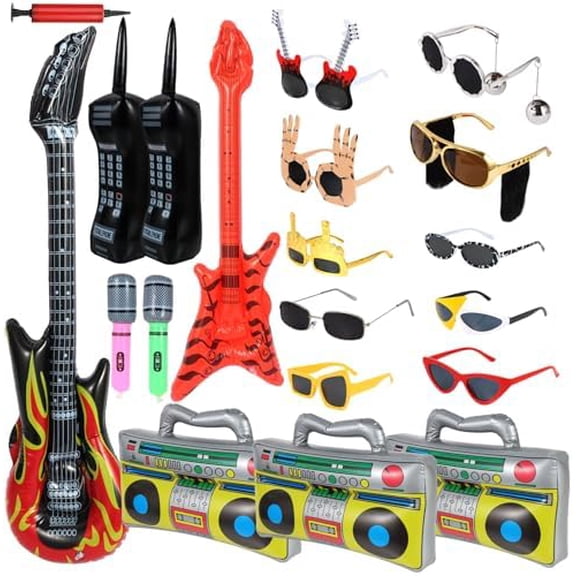 80s 90s Party Supplies, Photo Booth Props for 90s 80s Party Favors, Retro Glasses, Inflatable Boombox Radio Mobile Phone Guitar Microphone, Hip Hop Theme Retro Neon Party Supplies