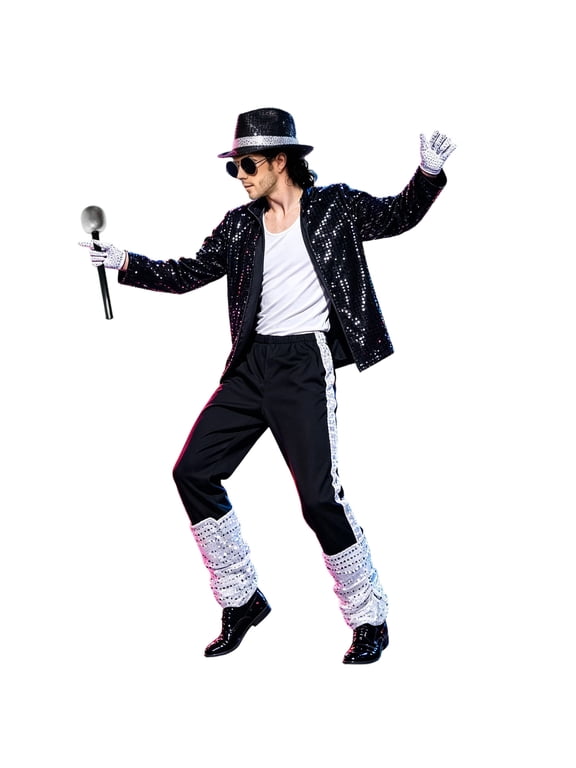 80s 90s Pop Star 𝗖ostume, Set, Black Sequin Jacket, Trousers, Hat, Gloves, Wig, Dance Party Outfit 80s outfit