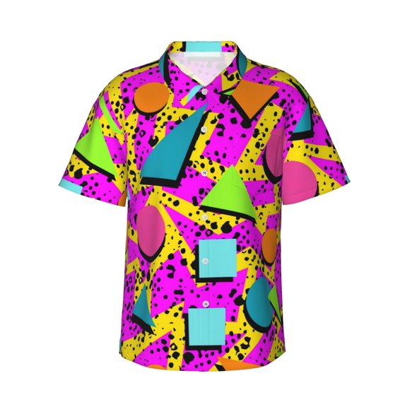 80s 90s Red Men'S 3d Print Casual Button Down Shirts, Novelty Hawaiian Short Sleeves L
