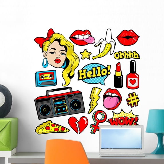 80s-90s Retro Pop-art Fashion Wall Decal Sticker Set Wallmonkeys Peel and Stick Graphic (24 in H x 24 in W) WM502702