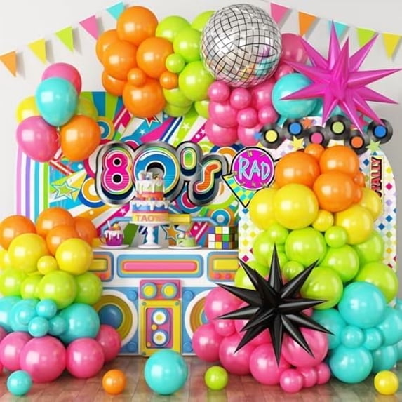 Retro Rave Theme 80s 90s Theme Party Decorations, Neon Rainbow Balloon Garland Arch Kit ...