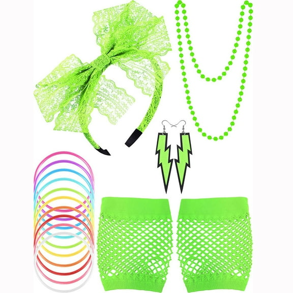 80s Accessories Women Lace Headband Earrings Fishnet Gloves Necklace Bracelet