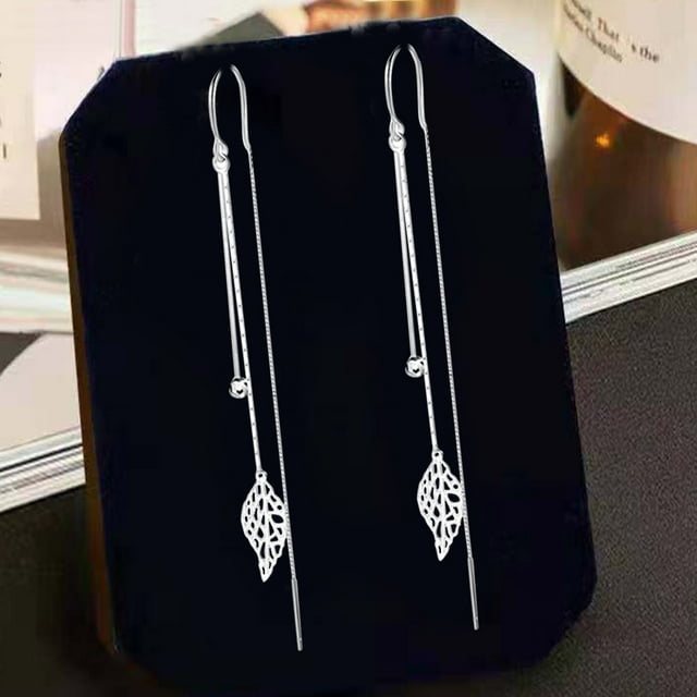 80s Clip on Earrings Tassel Tea Tassel Leaves Ear Thread Long Earrings