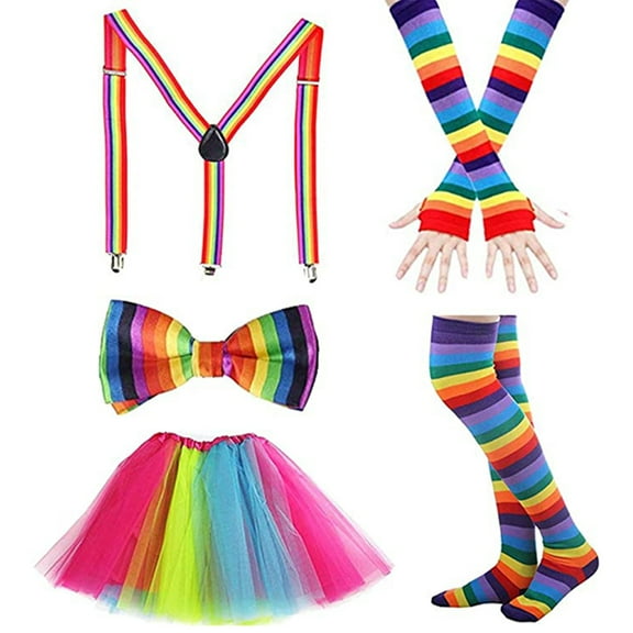 80s Costume Accessories Set for Women, 80s Fancy Dress Outfits with Tutu Leg Glove Necklace Headband Earring Glasses