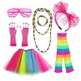 thumbnail image 1 of 80s Costume Accessories Set for Women, 80s Fancy Dress Outfits with Tutu Leg Glove Necklace Headband Earring Glasses, 1 of 6