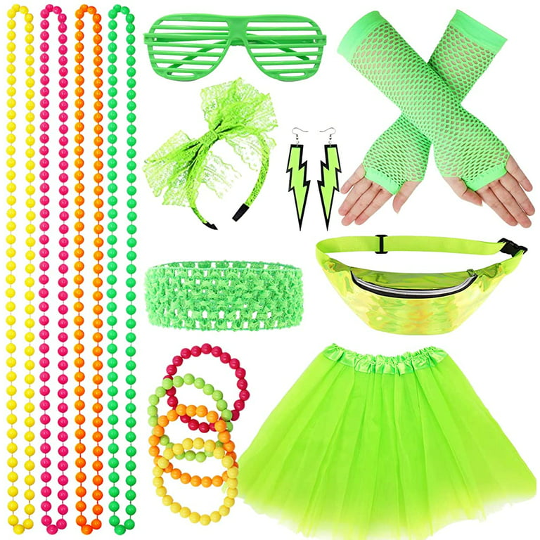 80s Costume Accessories for Women, 17Pcs 80s Retro Party Dress with Net  Yarn Skirt, Fanny Pack, Fingerless Fishnet Gloves, Necklace, Bracelet,  Earring, Party Accessories For Women 