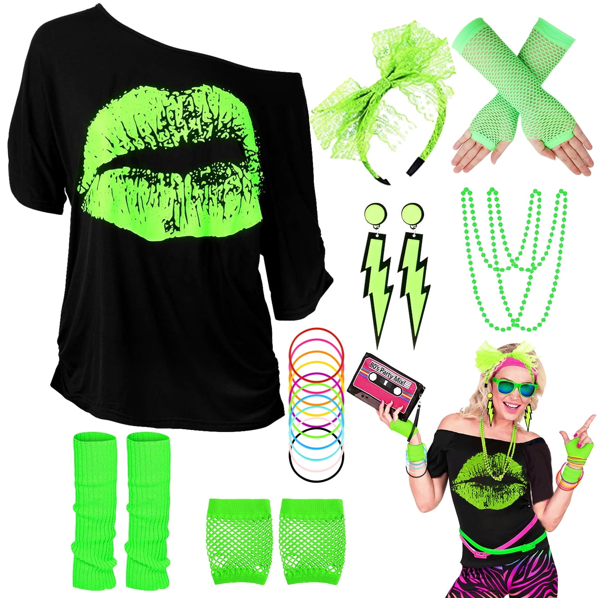 green emerald velvet dress 80s Party Girl Kit  Smiffys