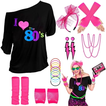 80s Neon Beaded Necklace – Ladies Disco Costume Accessory, Multi-Color Plastic