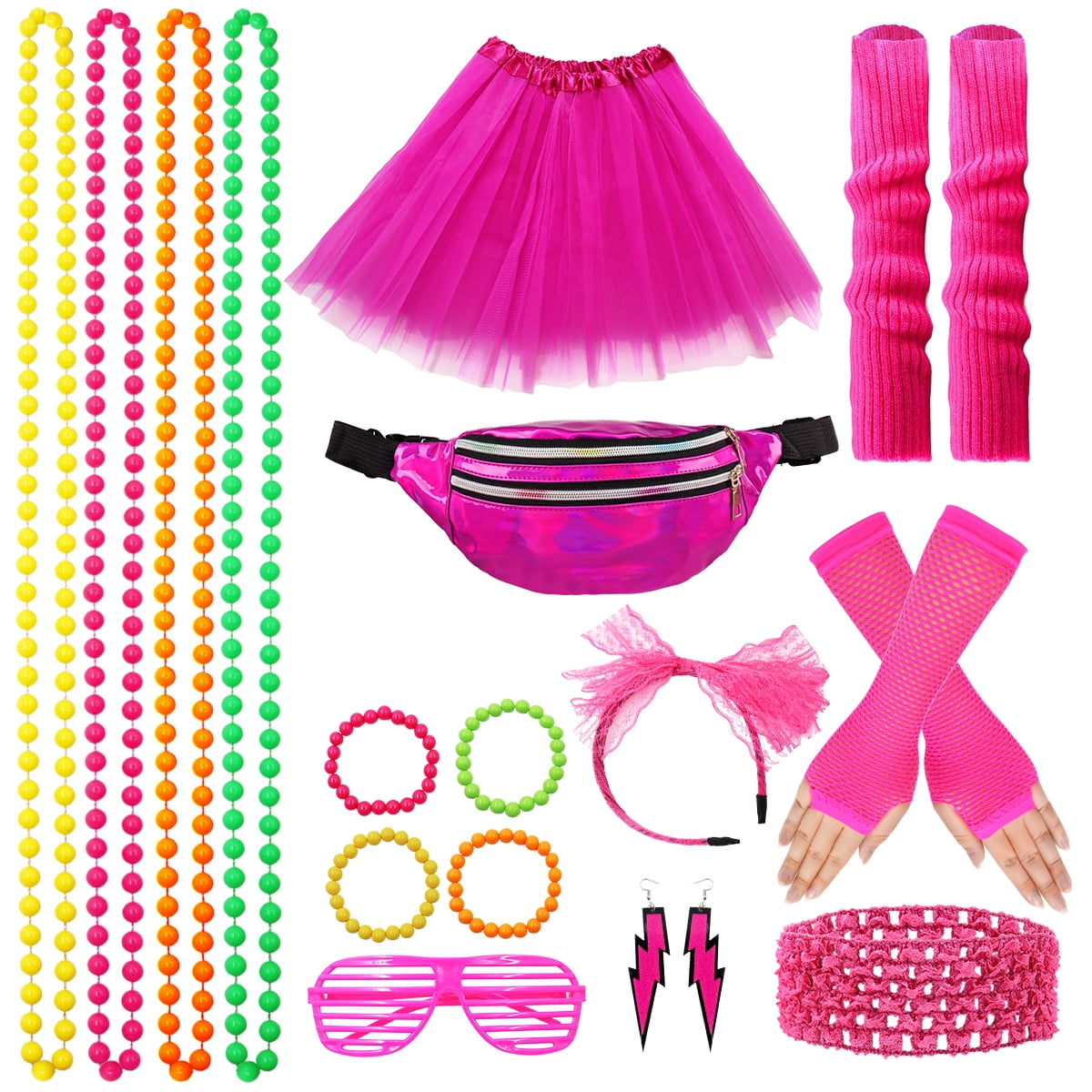 VIKSAUN Lot De 5 Accessoires Années 80 – Bandeau, Collier, Boucles D'oreilles, Bracelets Et Gants Résille