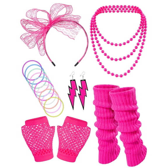 80s Costume Accessories for Women, Halloween Retro 1980s Neon Party Outfit Supplies