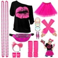 thumbnail image 1 of 80s Costume Accessories for Women, T-Shirt Fanny Pack Headband Earring Necklace Gloves Legwarmers Party Accessories For Women, 1 of 9