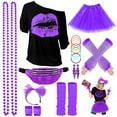 thumbnail image 1 of 80s Costume Accessories for Women, T-Shirt Tutu Fanny Pack Headband Earring Necklace Fishnet Gloves Legwarmers Party Accessories For Women, 1 of 9