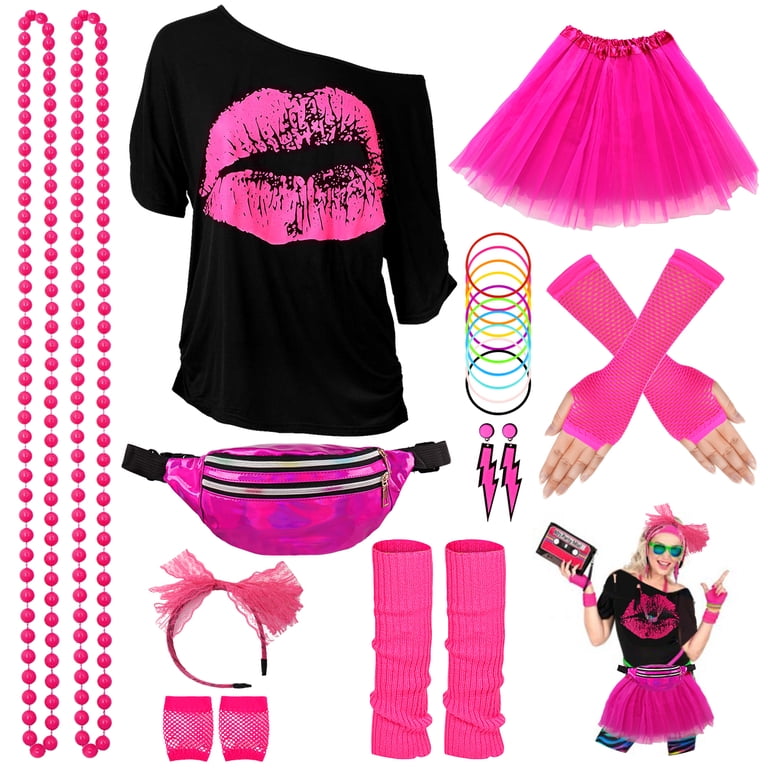80s Costume Accessories Women Leg Warmers Headband Tutu Earrings Necklace Party Amazon.com: Leadtex Women main image 2