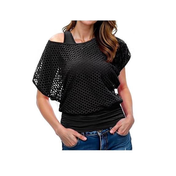 80s Costumes Women Casual Costumes Fishnet Neon T-Shirt 2PCS