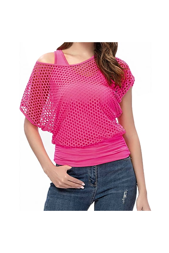 80s Costumes Women Casual Costumes Fishnet Neon T-Shirt 2PCS
