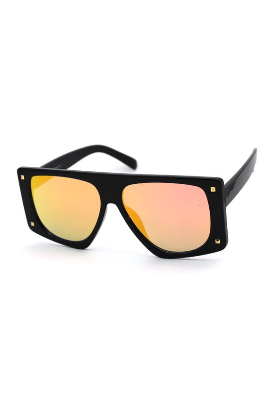 80s Funk Disco Flat Top Rectangular Mob Plastic Sunglasses Black Pink Mirror
