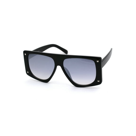 80s Funk Disco Flat Top Rectangular Mob Plastic Sunglasses Black Silver Mirror