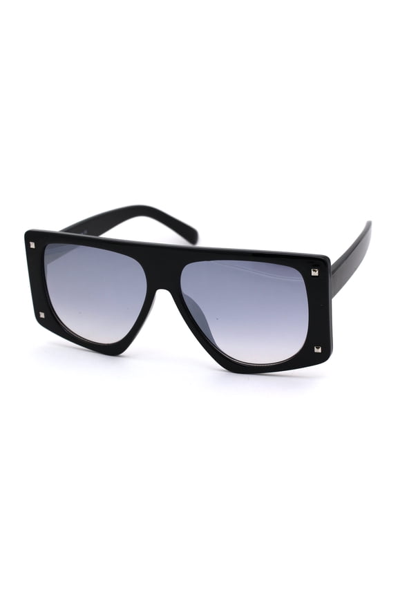 80s Funk Disco Flat Top Rectangular Mob Plastic Sunglasses Black Silver Mirror