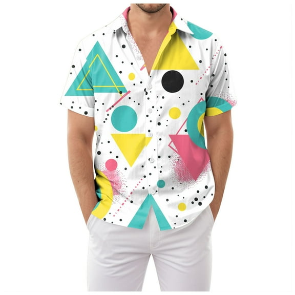 80s Funny Nightclub Tee Shirt Retro 80s 90s Pattern Men'S Casual Short-Sleeved Shirt Button Down Summer Shirt Funny Party Disco