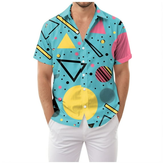 80s Funny Nightclub Tee Shirt Retro 80s 90s Pattern Men'S Casual Short-Sleeved Shirt Button Down Summer Shirt Funny Party Disco