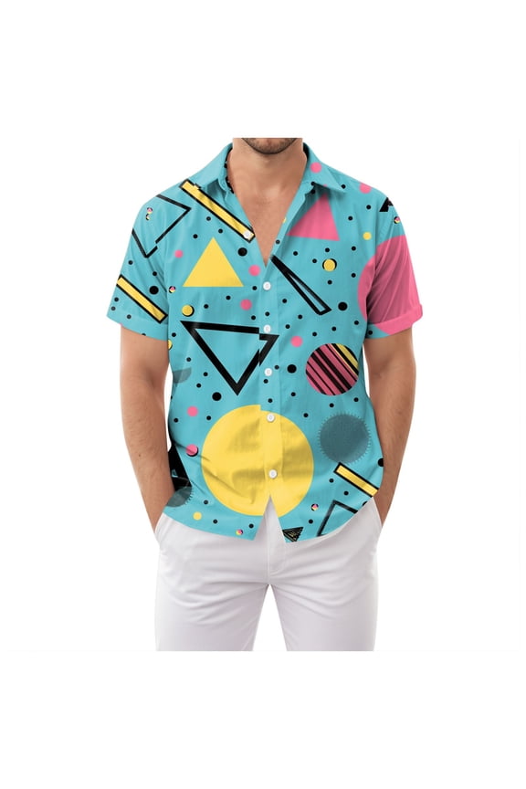 80s Funny Nightclub Tee Shirt Retro 80s 90s Pattern Men'S Casual Short-Sleeved Shirt Button Down Summer Shirt Funny Party Disco