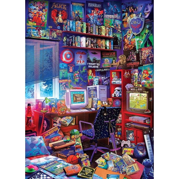 Tonyk Game Night 1000-Piece 80’s Game Room Puzzle, Easy-Fit Jigsaw Puzzles for Adults, 28” x 20”