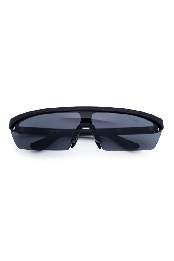 80s Half Rim Narrow Rectangle Shield Retro Plastic Sport Plastic Sunglasses All Black
