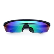 80s Half Rim Narrow Rectangle Shield Retro Plastic Sport Plastic Sunglasses Black - Teal Mirror