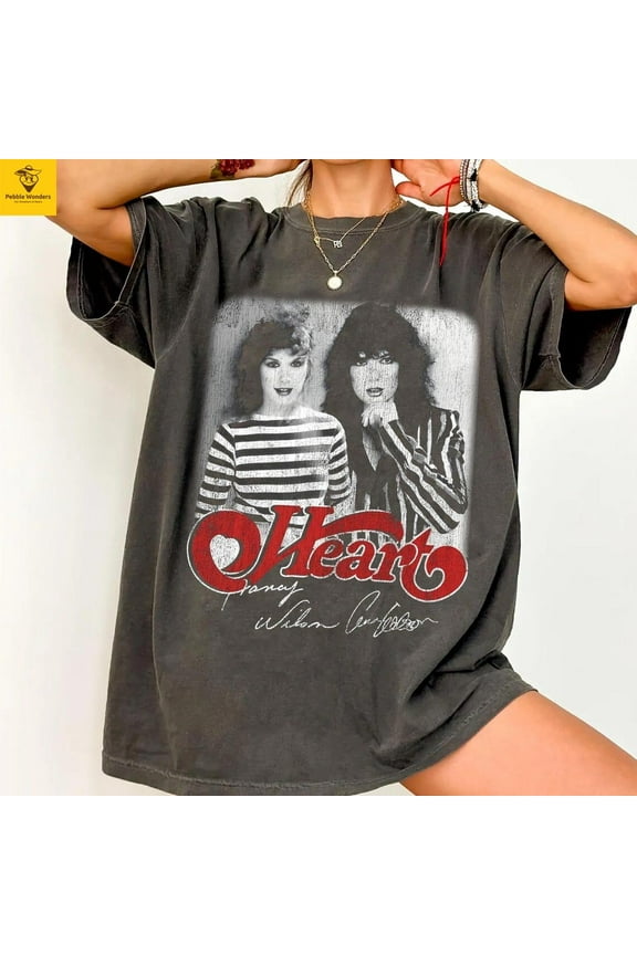 80s Heart Band Shirt, Heart Band Music Lovers, Vintage Rock Graphic Tee, 70s Retro Rock and Roll T-Shirt, Classic Band Tee,Charcoal Color,Size L