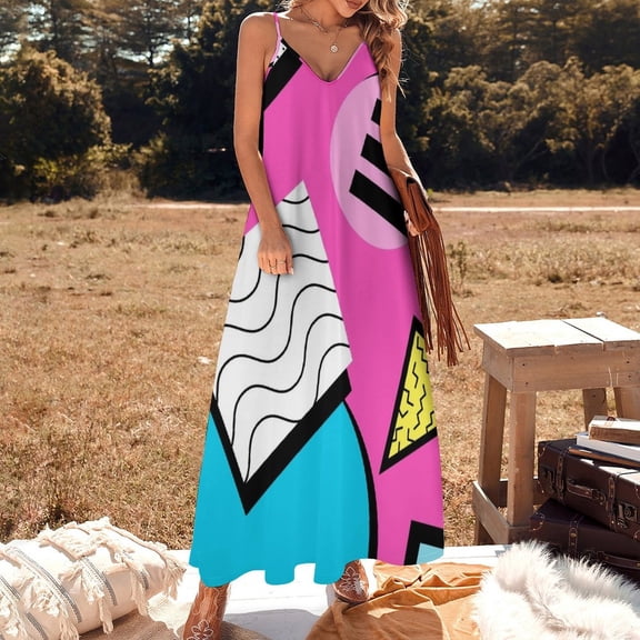 80s Memphis Design Pattern Sleeveless Dress festival outfit women birthday dress for women