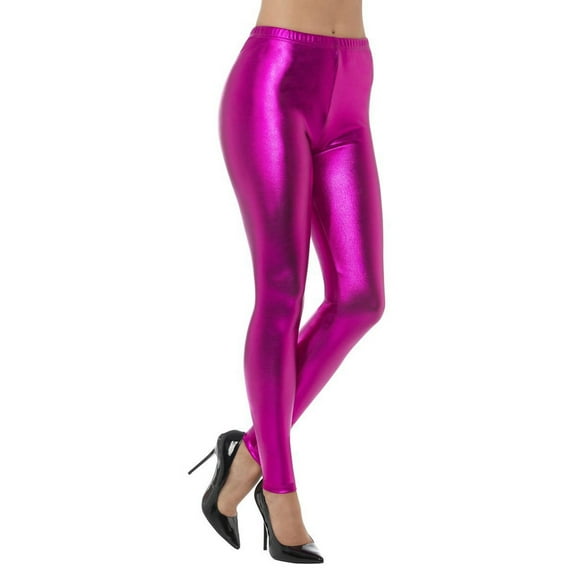 80s Metallic Disco Leggings Adult Pink 1980s Small Female Fancy Dress Party Book Week Halloween