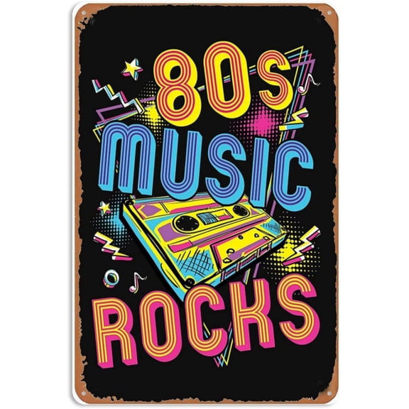 80s Music Rocks Sign Wall Decor Art Poster Vintage Metal Tin Sign for Funny Garage Bathroom Room Office Man Cave Pub Restaurant Sign Wall Decoration Gift 8x12 In
