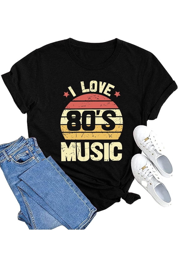 80s Music Shirt for Women I Love 80's Music Shirts Old Music Fans Vintage Tee Tops